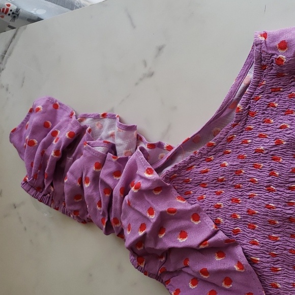 Ava & Viv Purple with Red Polka Dot Ruffle Short Sleeve Side Slit Dress Size 4X - Picture 10 of 11